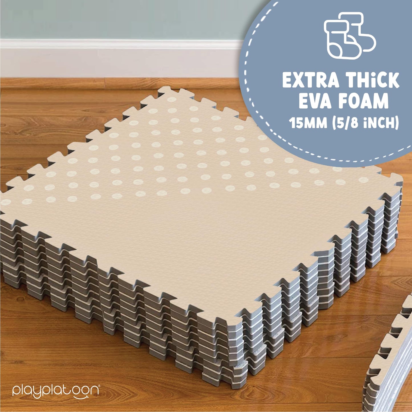 Play Platoon Large Baby Play Mat — 72 x 72 in, Extra-Thick Interlocking Tiles (9-Tile Puzzle Mat), Neutral Triangle