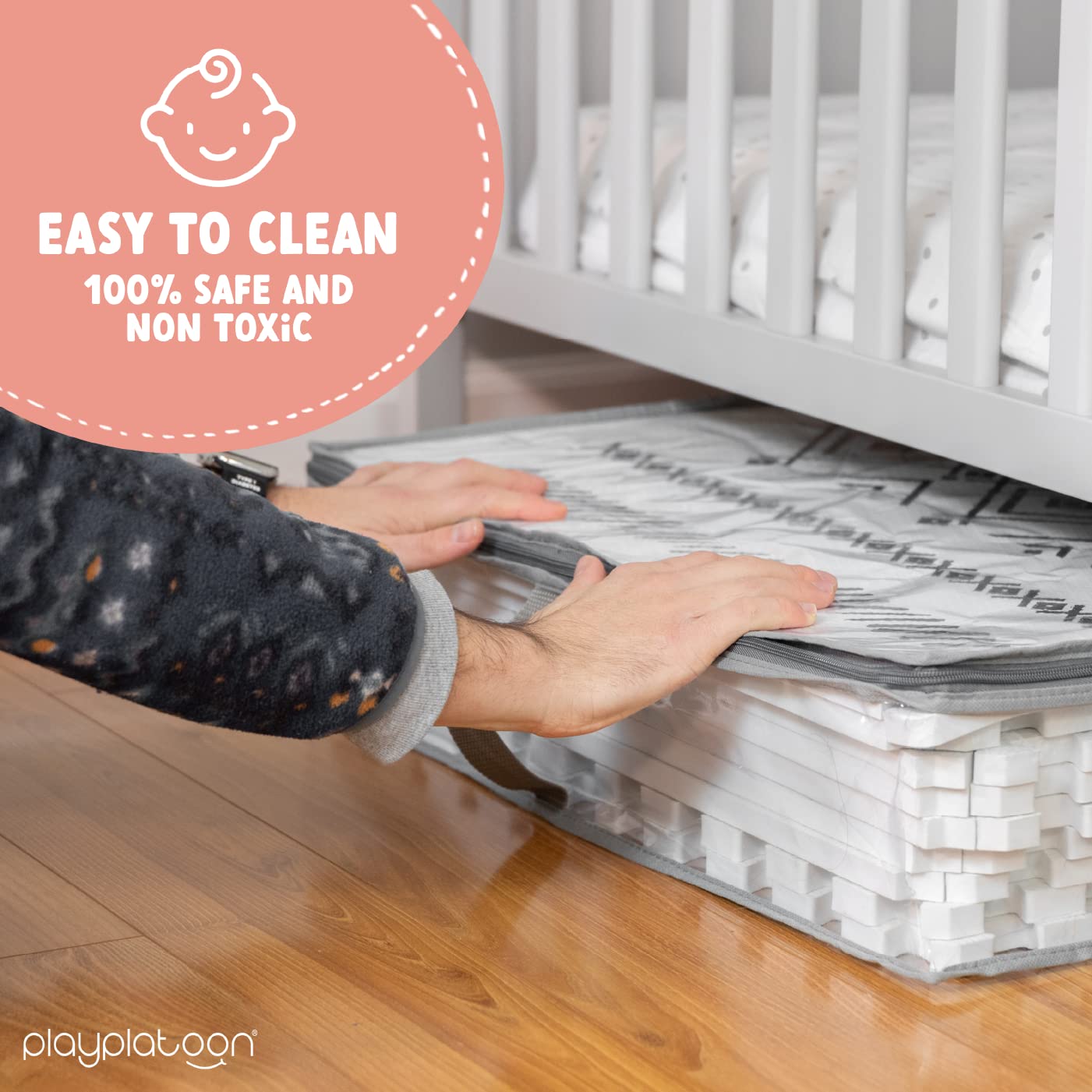 Play Platoon Non-Toxic Extra-Thick Play Mat, 9 Tiles, 72x72 in – Black/White