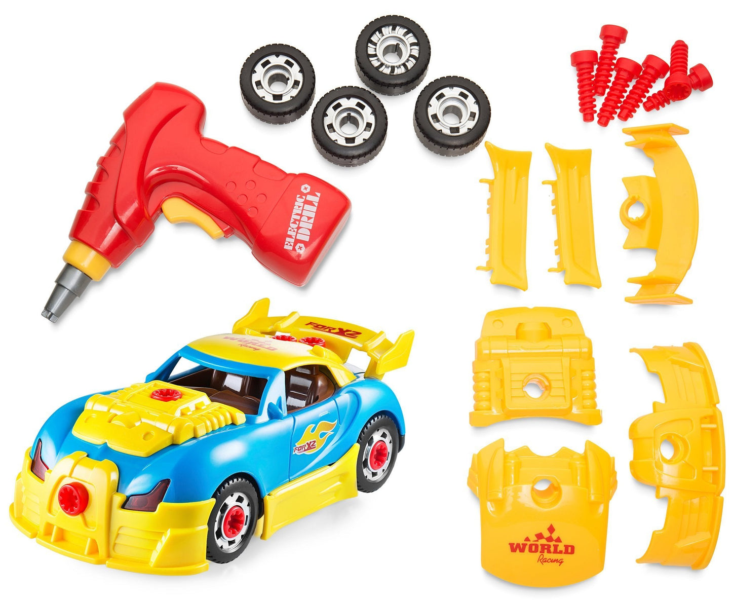 Play22 30-Piece Take Apart Racing Car Set – Drill, Lights & Engine Sounds | STEM Toys for Kids 3+