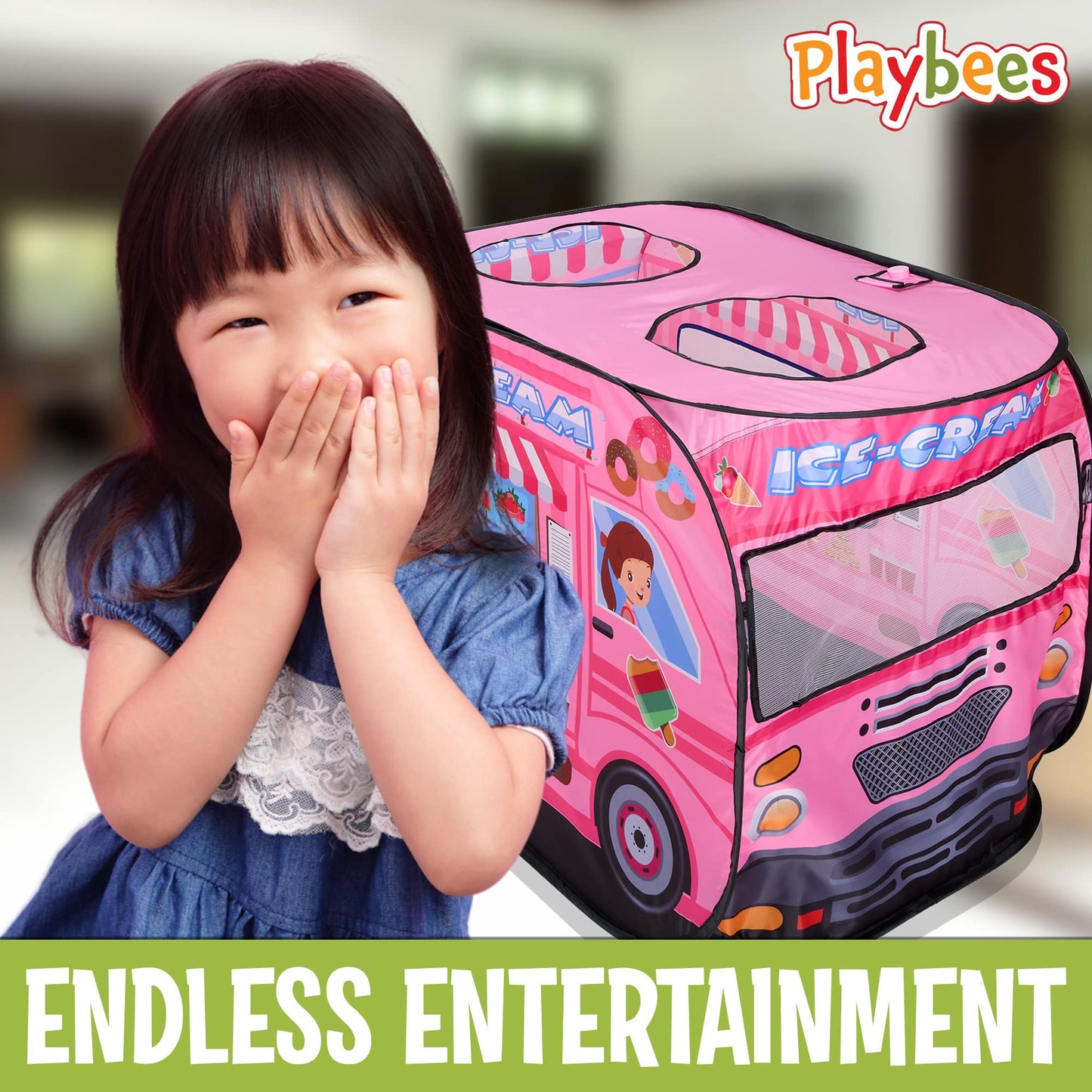 Playbees Musical Ice Cream Truck Pop Up Tent for Toddlers – 43.5 x 28 x 26.5 in, Indoor & Outdoor