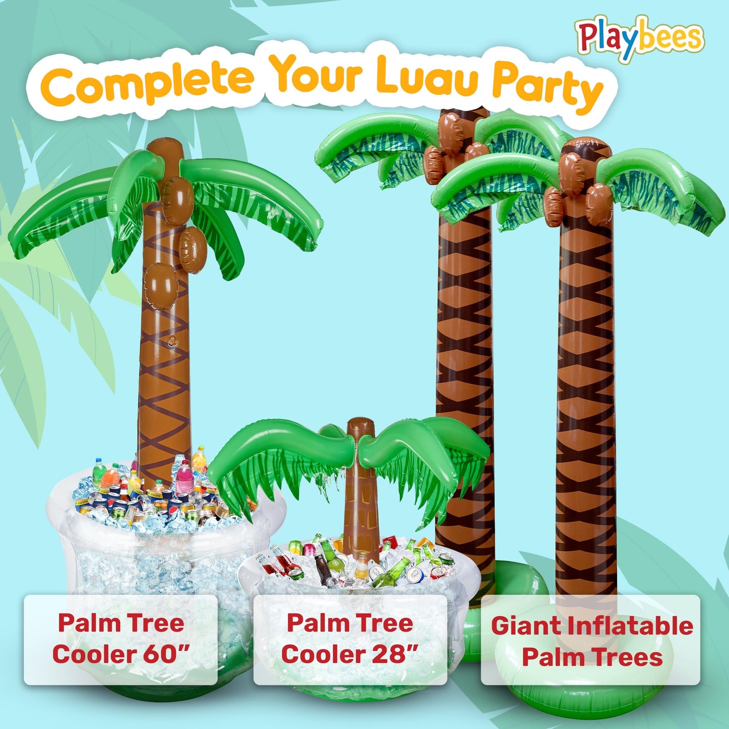 Playbees Inflatable Palm Tree Cooler 28 Inch - Blow Up Palm Tree Party Cooler for Pool Luau & Summer Parties
