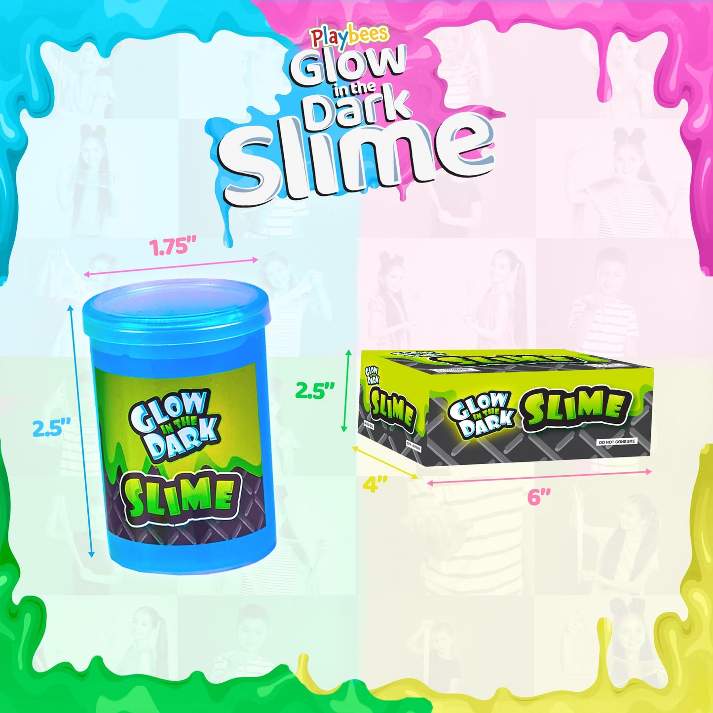 Playbees Glow in The Dark Slime – 24 Pack Neon Party Favors for Kids (Ages 5+)