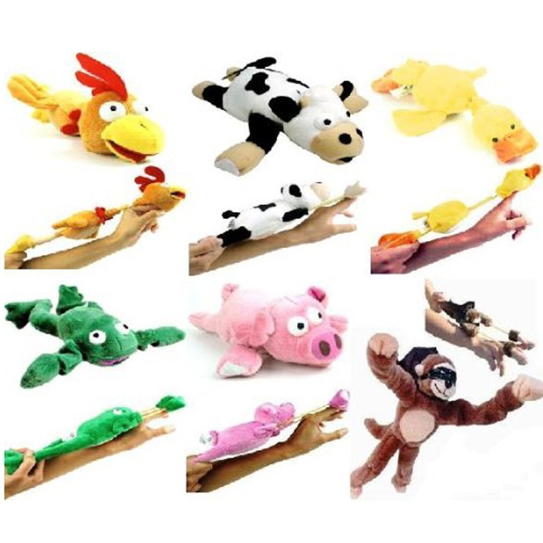 Playmaker Toys Flying Screaming Flingshot Plush - 6-piece Slingshot Animal Set (Up to 50 Feet)