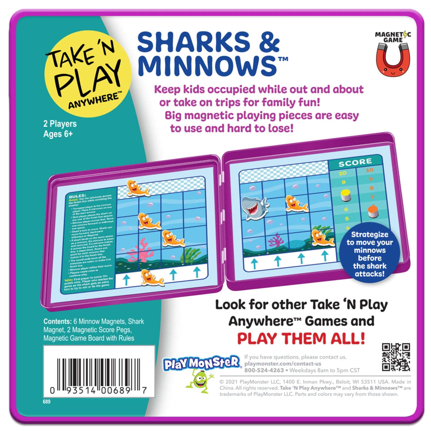 PlayMonster Take N Play Sharks & Minnows – Travel-Friendly Family Board Game (Ages 6+)