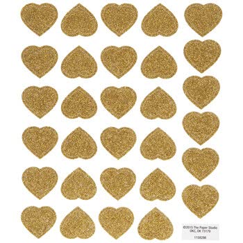 Playside Creations Gold Glitter Heart Stickers – 60 Pc Adhesive Decals for Crafts