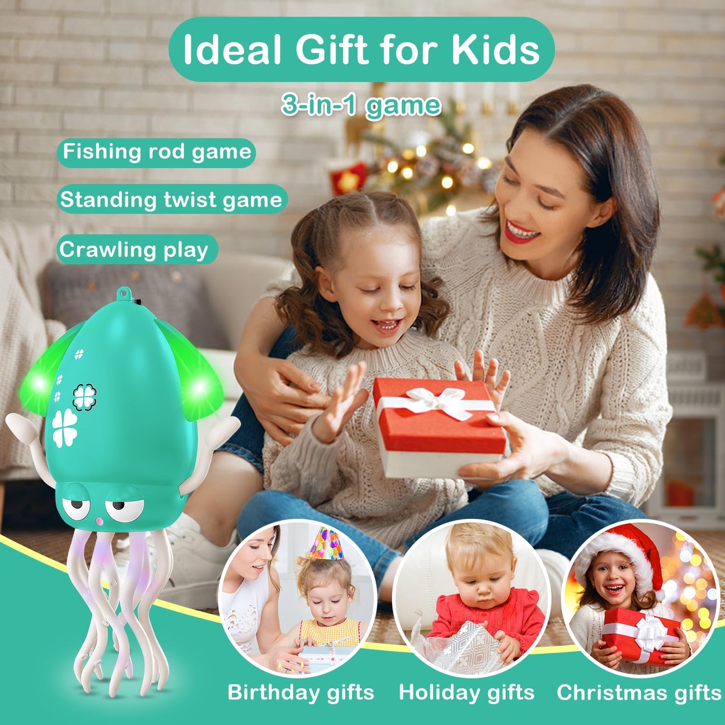 Plnmlls Dancing Octopus Toy – Tummy Time, Music & LED Light for Babies & Toddlers