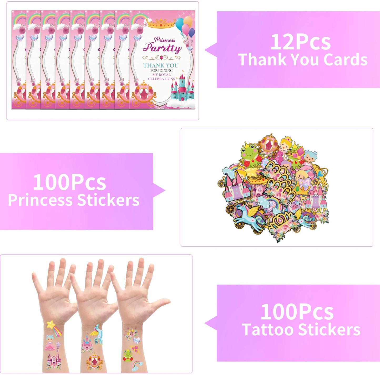PLOUGVI 308PCS Princess Party Decorations & Favors Kit – Crowns, Wands, Toppers & More