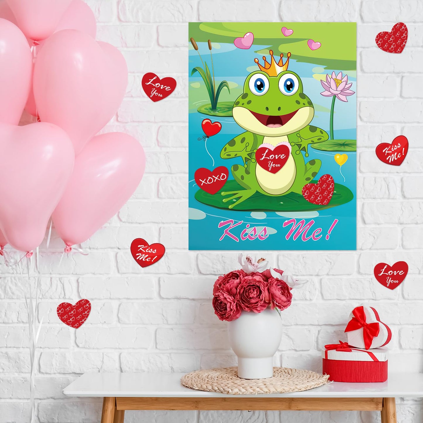 PLULON Valentines Pin the Heart on the Frog Game — 28x21 in Poster with 24 Heart Stickers