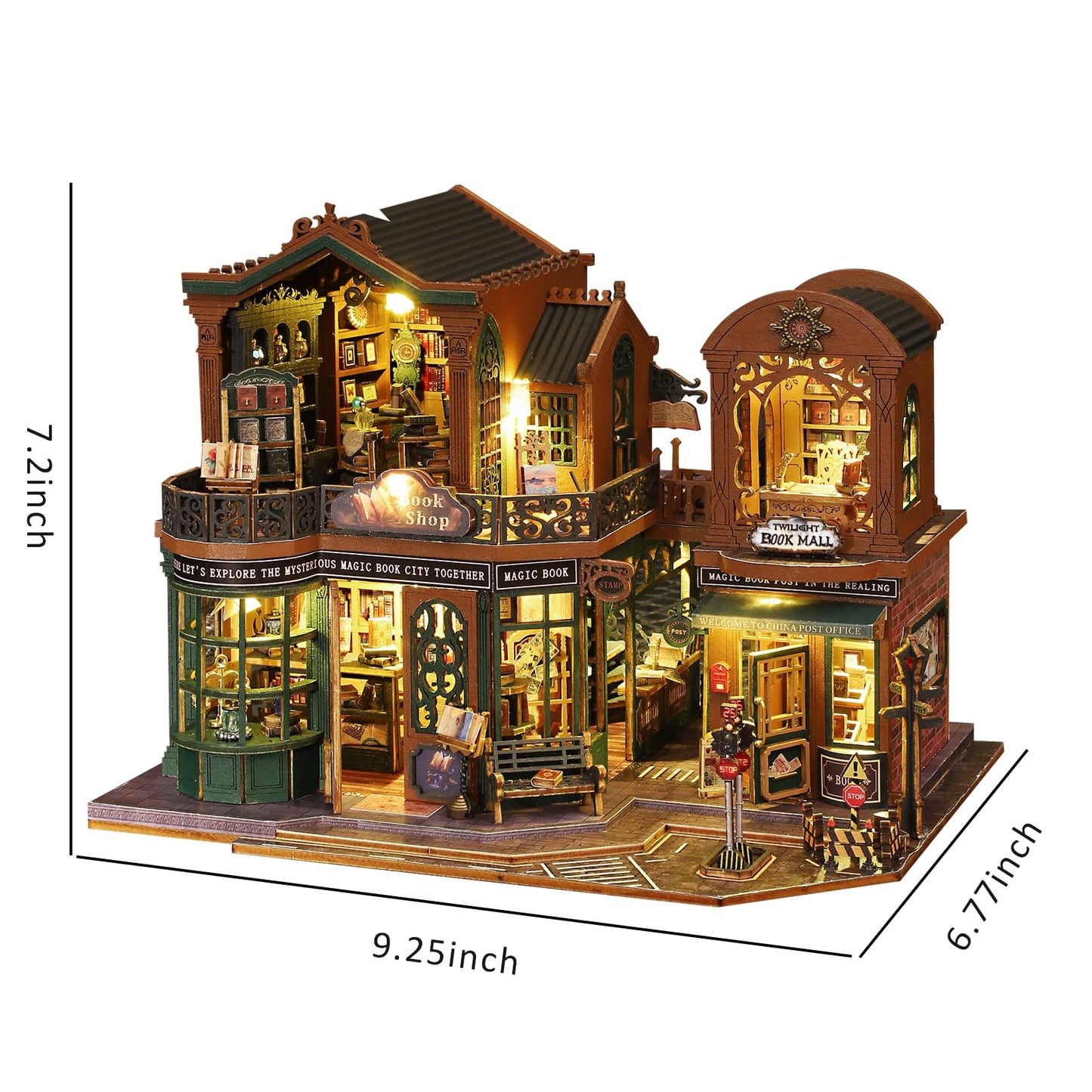 Plustopoy DIY Miniature Bookshop Dollhouse Kit with Light | 1:24 Scale
