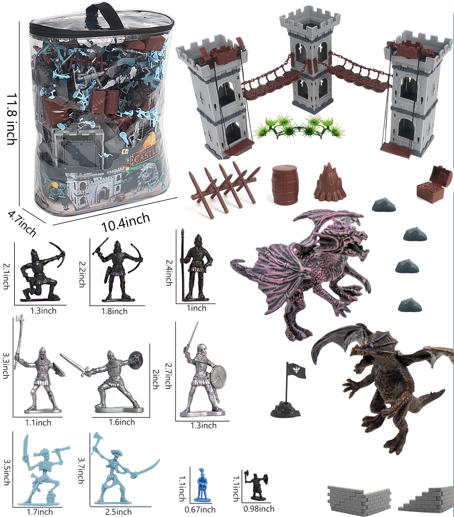 Plustopoy Medieval Castle Knight Toy Set – DIY Castle Building with Dragons, Bridges, Map & Storage Bag