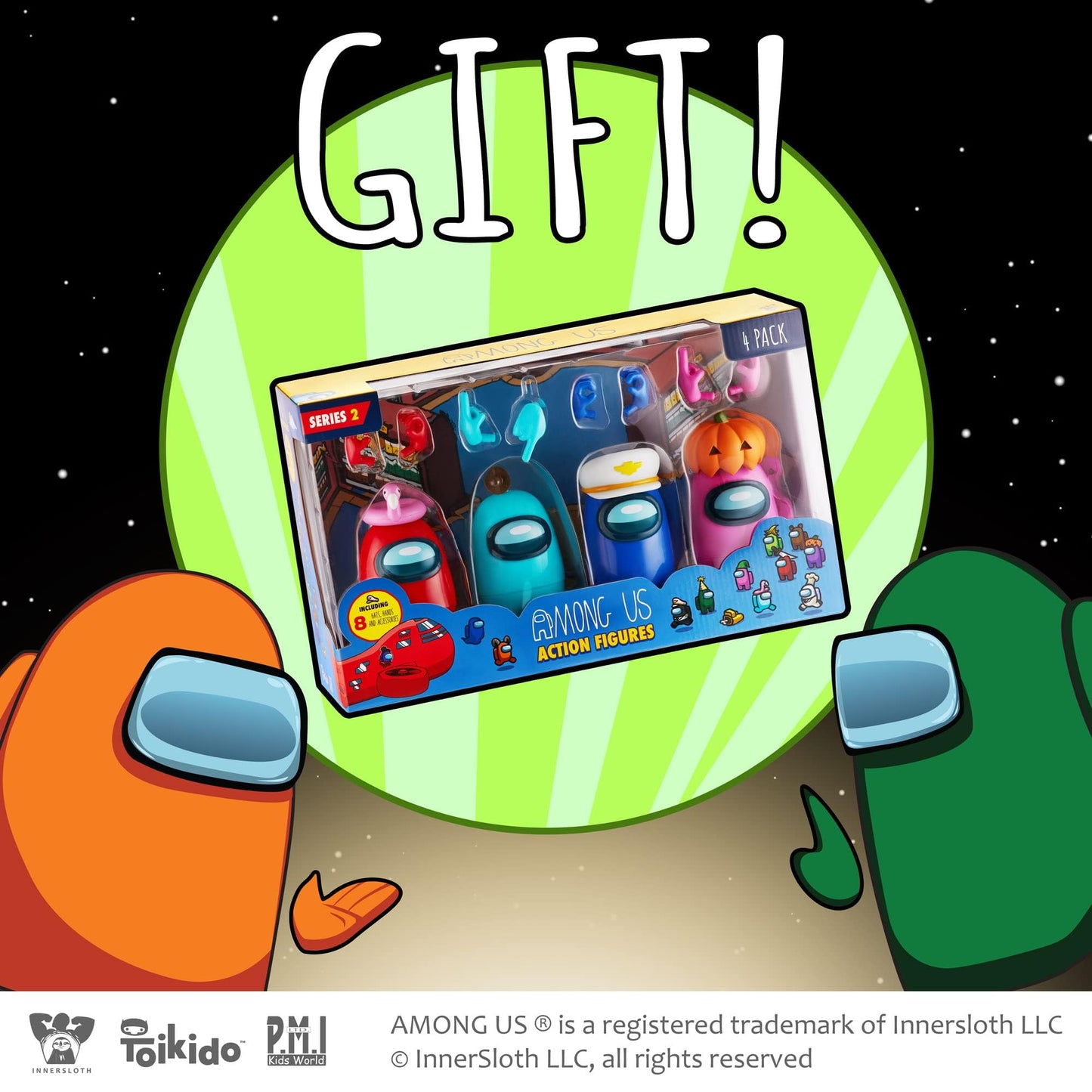 P.M.I. Among Us Action Figures – 4.5-Inch Collectibles with 8 Hats & Hands | Red, Pink, Cyan Crewmates & Blue Ghost