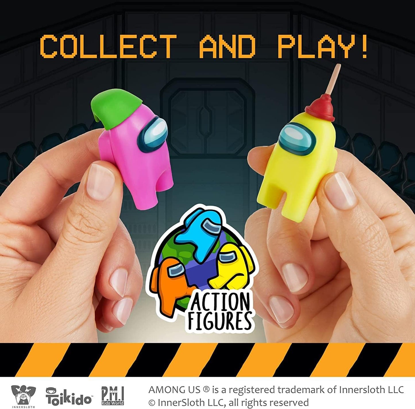 P.M.I. Crewmate Figures Pack | 5 Among Us Mini Toys, Hidden Impostor, 3 Hats