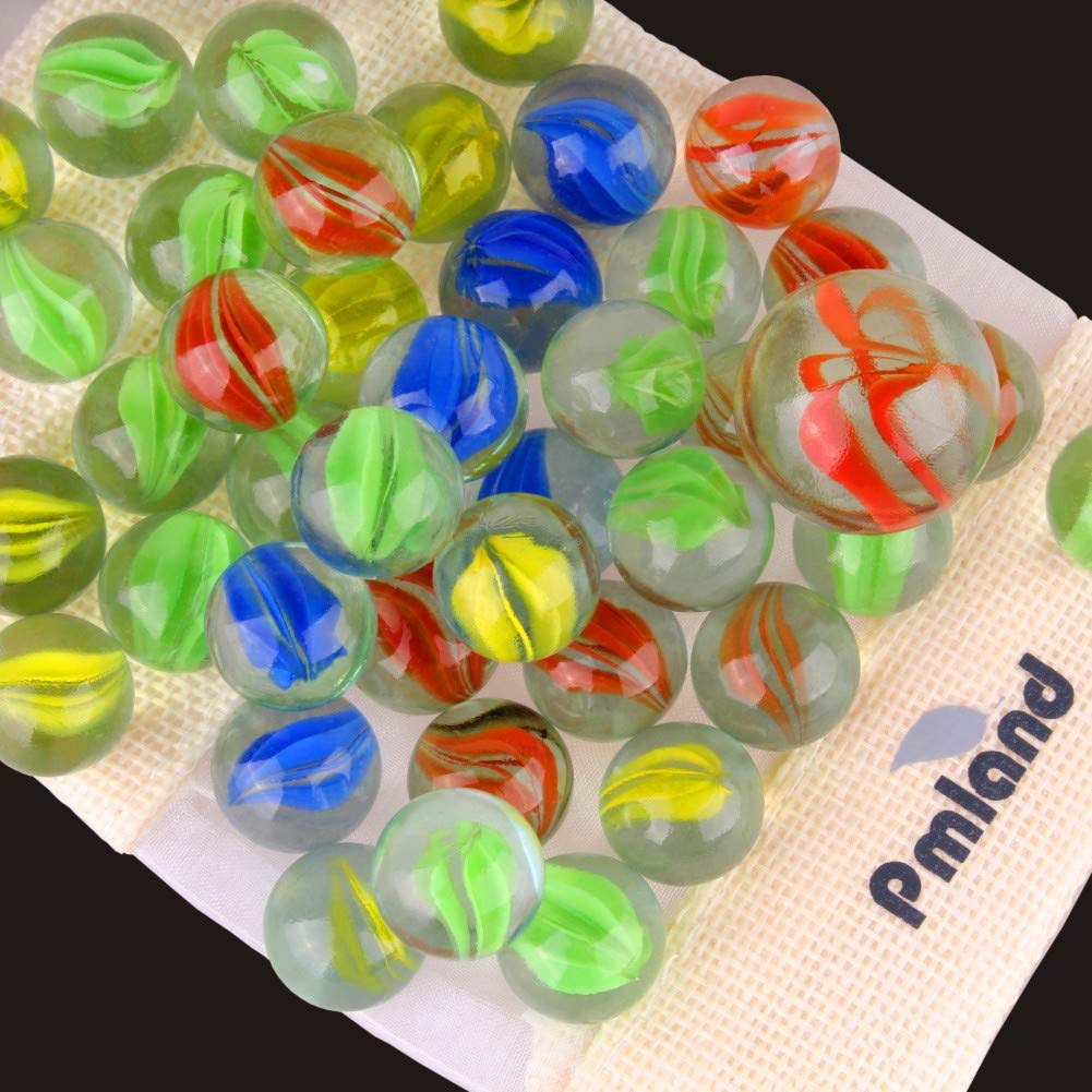 PMLAND 40 Cats Eyes Glass Marbles – Sling Shot Ammo with Free Shooter Marble & Bag