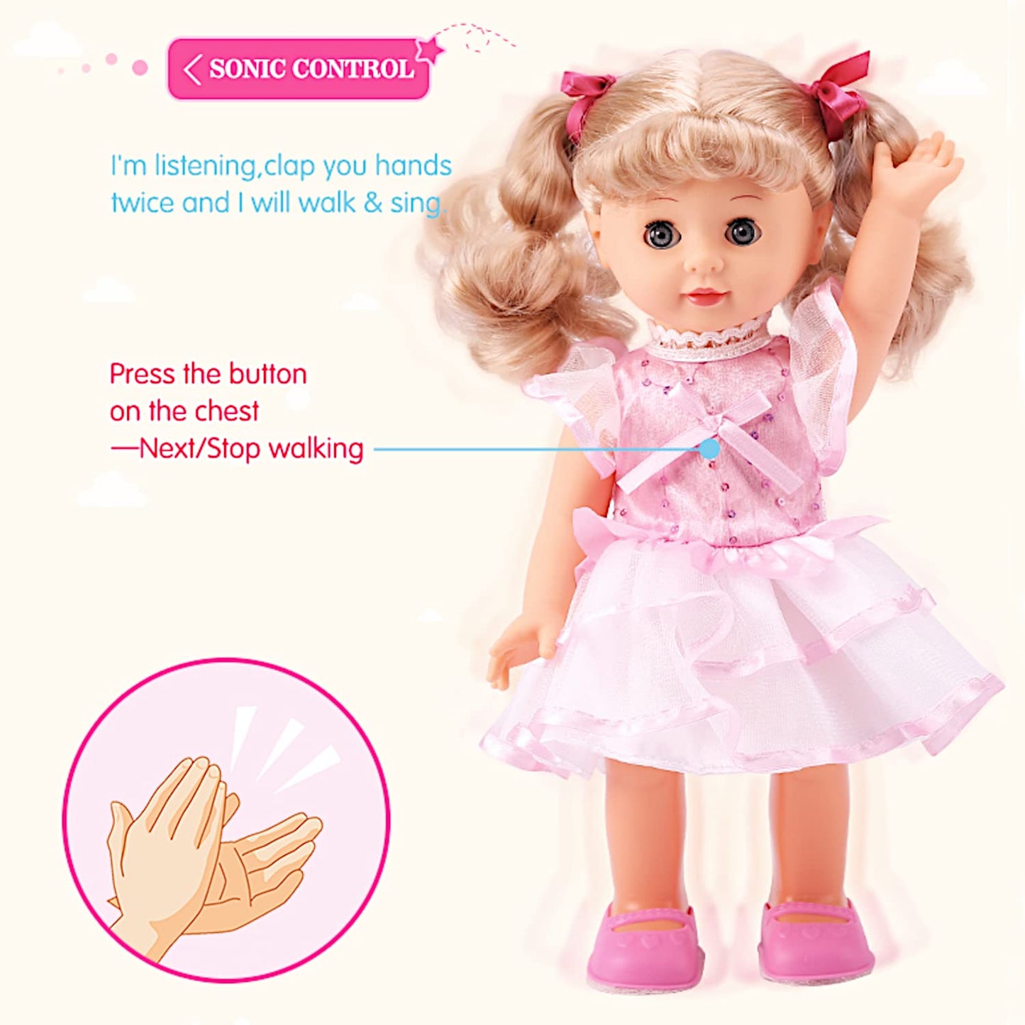 POCO DIVO Princess Walking Doll 12-inch - Interactive Singing & Talking Doll for Kids 3-7
