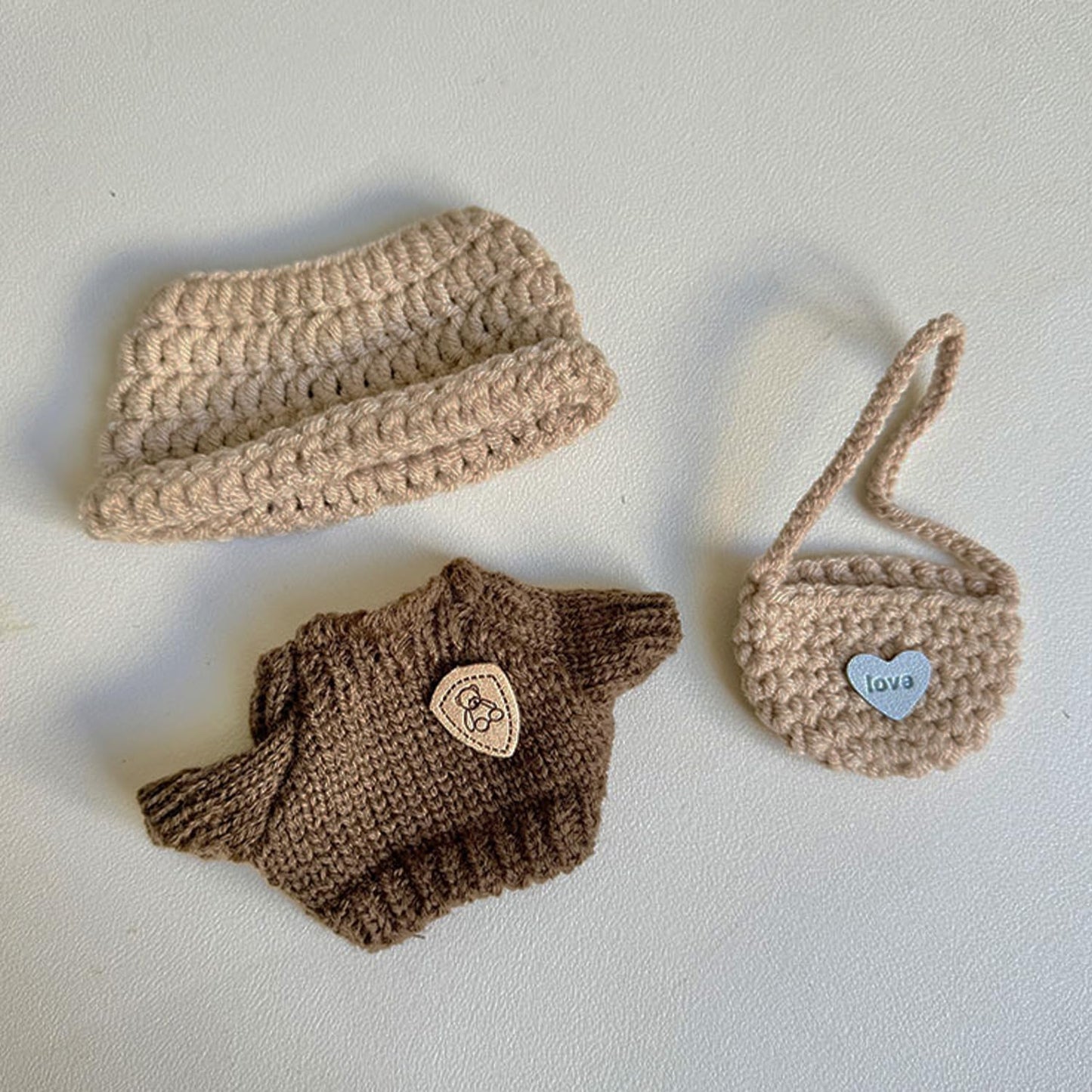 Podafu Handcrafted Crochet 3-Piece Outfit for 17cm Dolls – Style K Premium Doll Clothes with Accessories