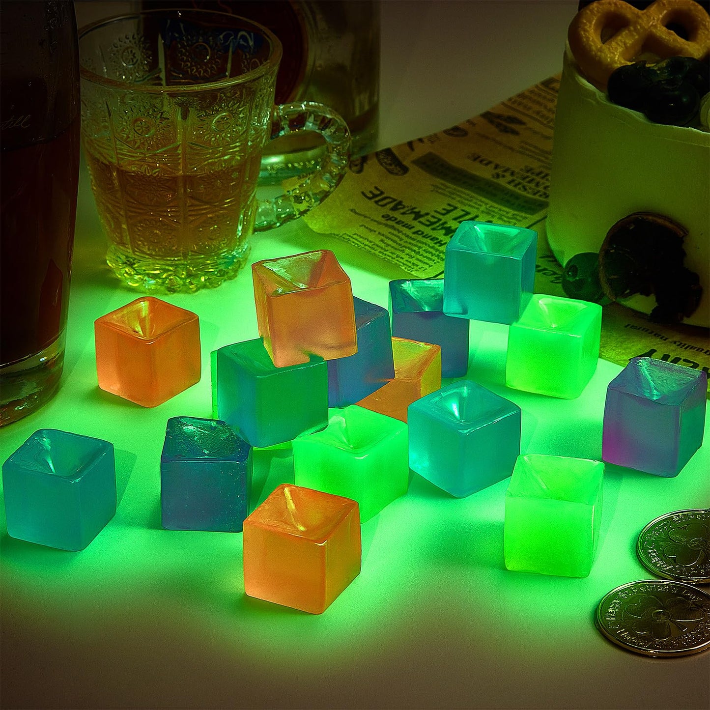 Poen 50 Pcs Glow-in-the-Dark Fidget Balls – Multicolor Stress Relief Cubes for Adults