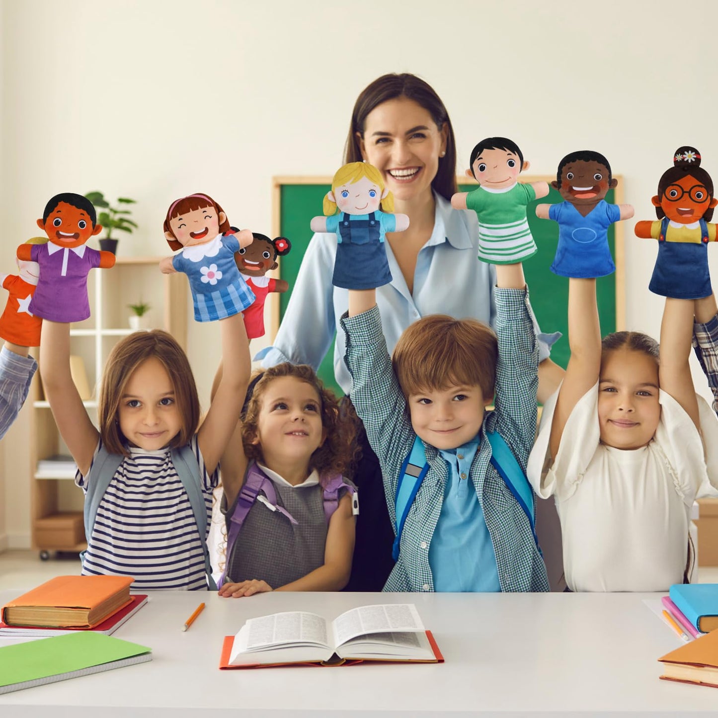 Poen 8 Pcs Hand Puppets Set – Multicultural Soft Plush Puppets for Kids Play, Learning, and Storytelling