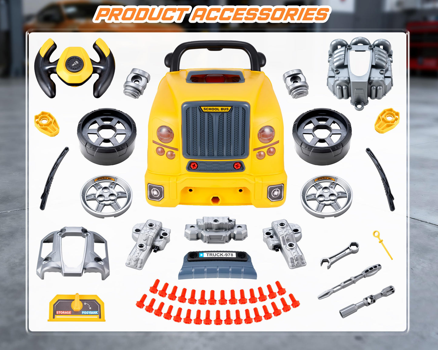POFJOEQ Interactive Truck Engine Toy with Removable Parts — Lights, Sounds, and Realistic Repair for Young Mechanics