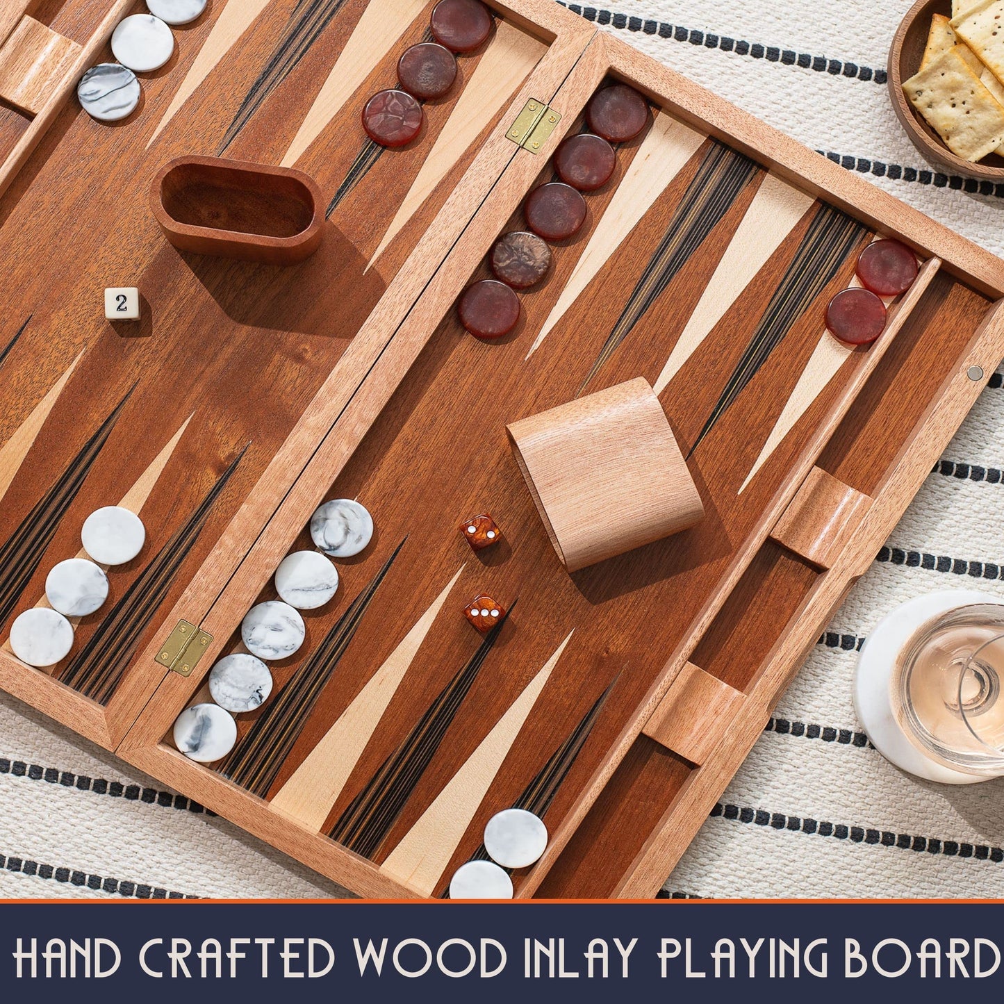 Pointworks 17 Inch Backgammon Set – Handcrafted Sapele Wood Inlay for 2 Players, Travel Ready