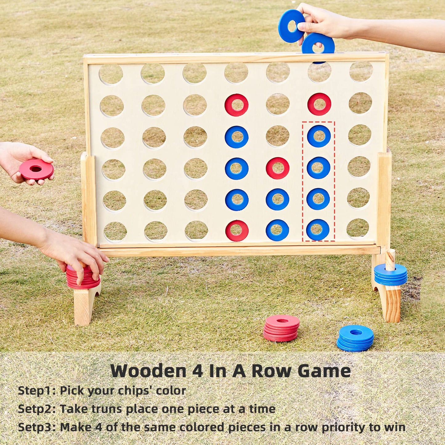 Pointyard Giant Wooden 4-in-A-Row Game – 2.8 Ft Indoor/Outdoor Jumbo Board