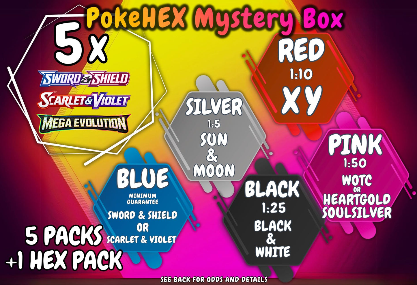 PokeHEX Mystery Box: 5 Random Booster Packs + HEX Pack | Premium TCG Experience