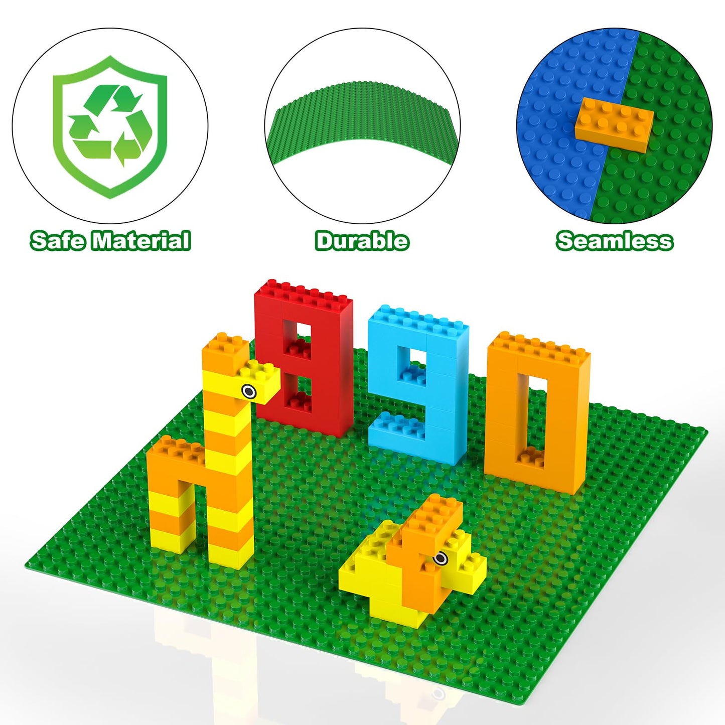 Pokiiulk Classic Baseplates – Peel & Stick 10x10 Green, 6-Pack for Building Bricks