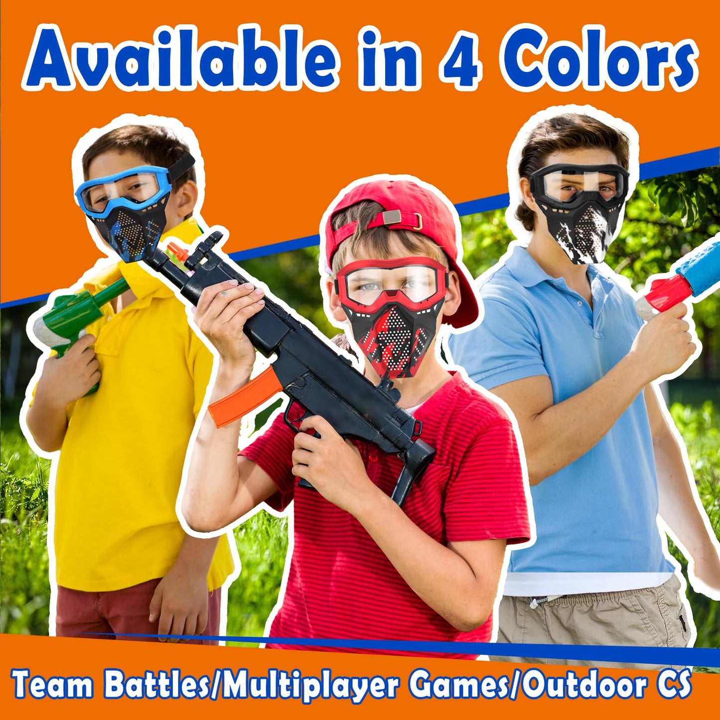 POKONBOY 4 Pack Tactical Mask for Kids — Nerf Compatible Safety Goggles (Ages 8+)