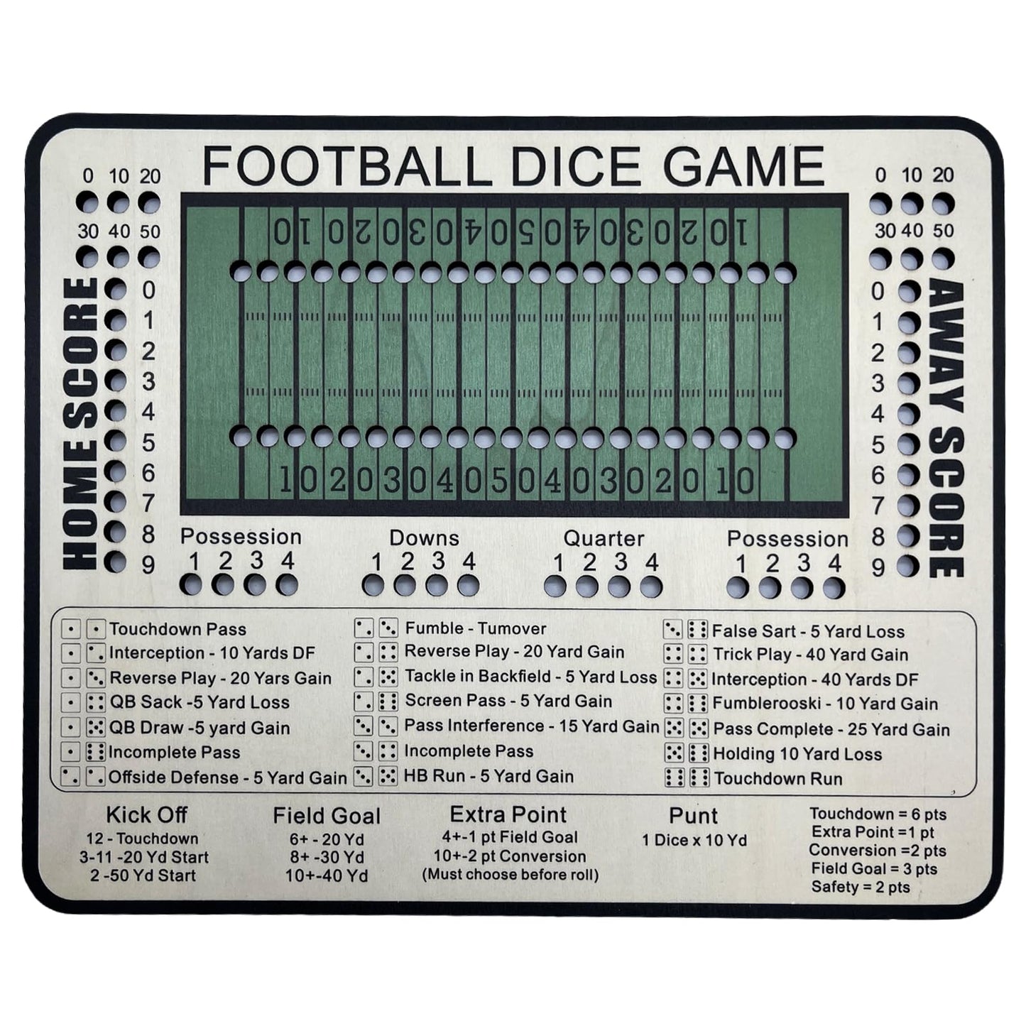 Poliveyy Football Dice Game – Tabletop Wood Board Game with Scoring Track for Family Fun