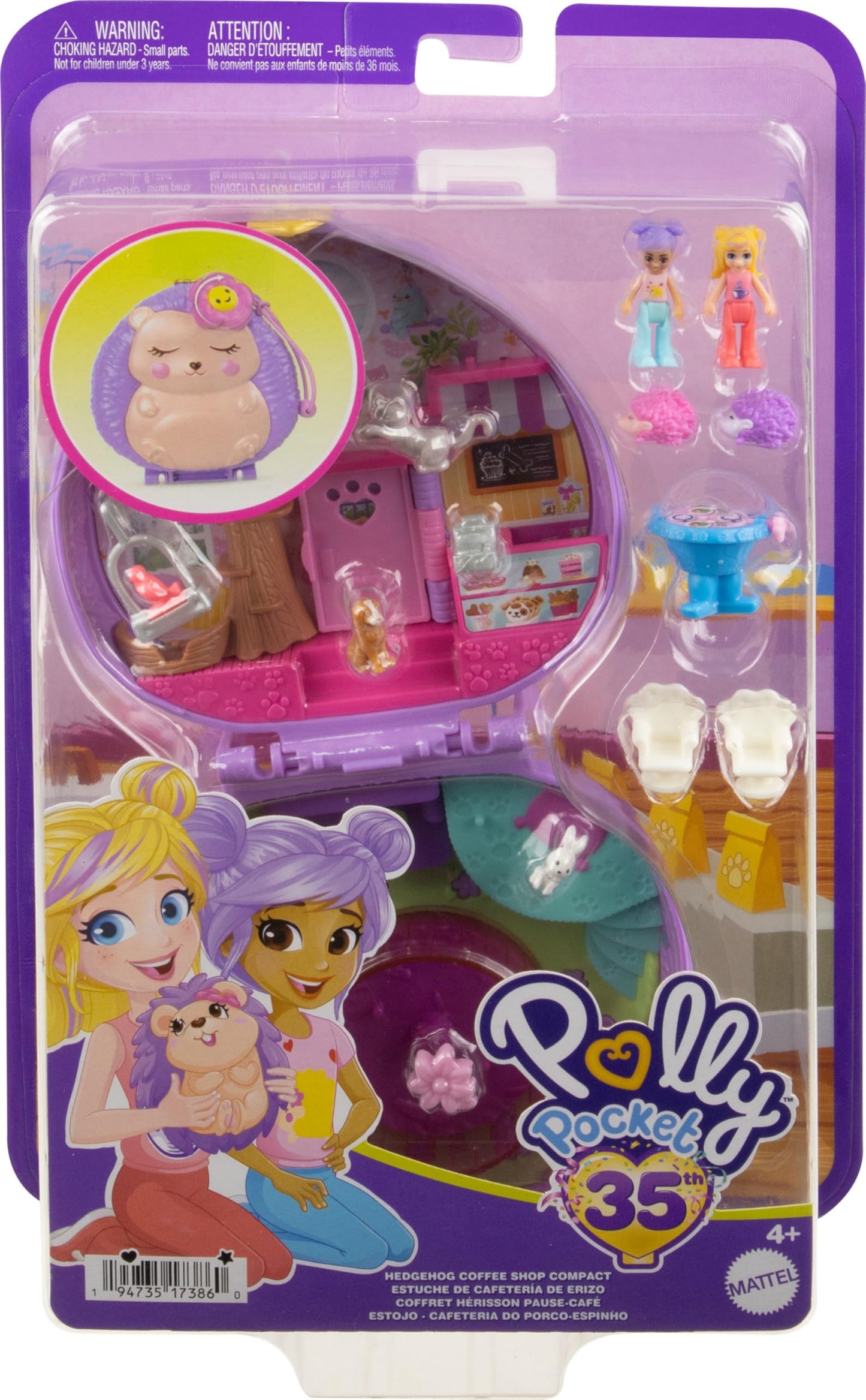 Polly Pocket Hedgehog Coffee Shop Compact — 2 Micro Dolls & 12 Accessories