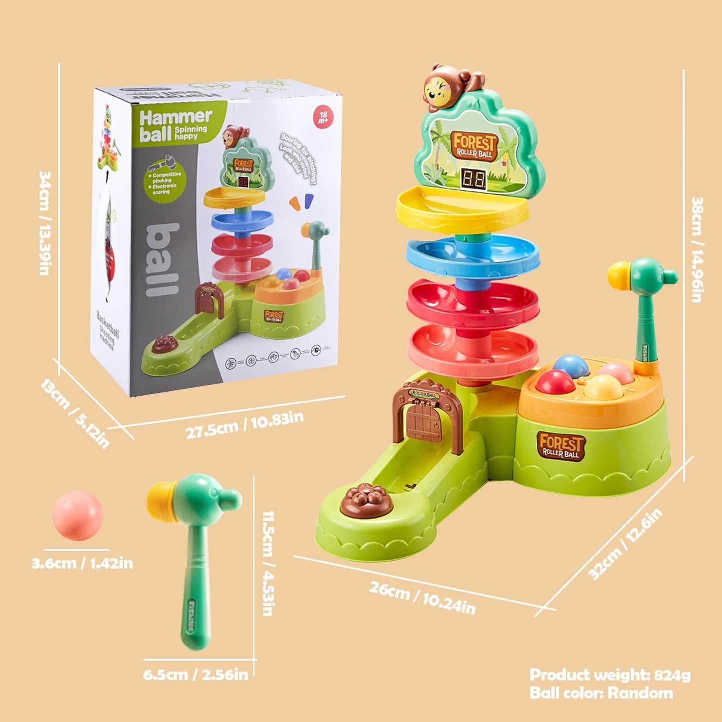 Ponilyer Children's Pitching Toys - Hammer Hitting, Shooting, Track & Count for Toddlers 1-5