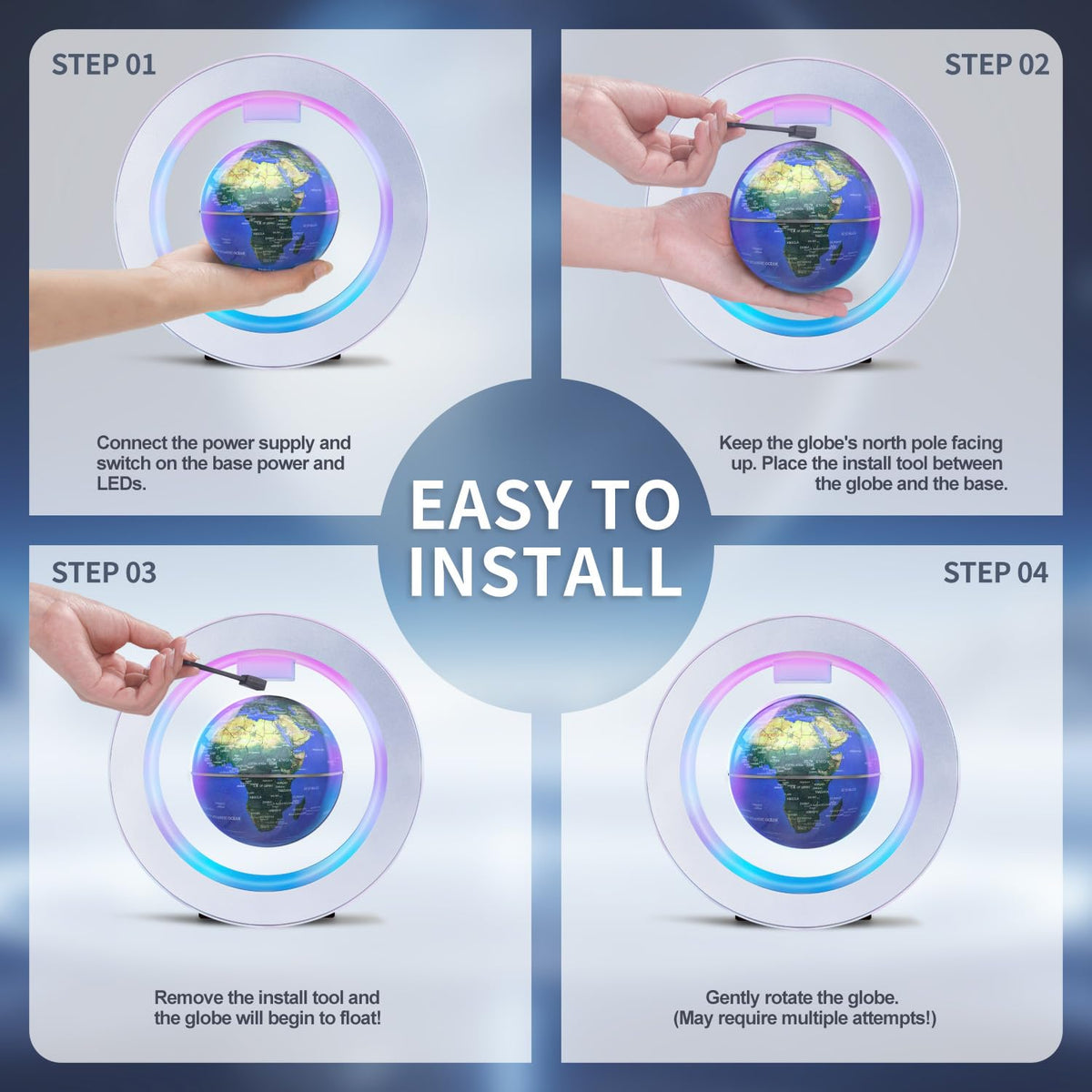 Poojaed Floating Globe O Frame – Magnetic Levitating World Globe for Desk, Office & Home Decor