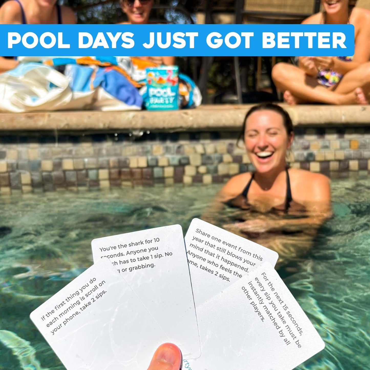Pool Party Adult Pool Card Game — Waterproof, 100 Cards, 2-8 Players