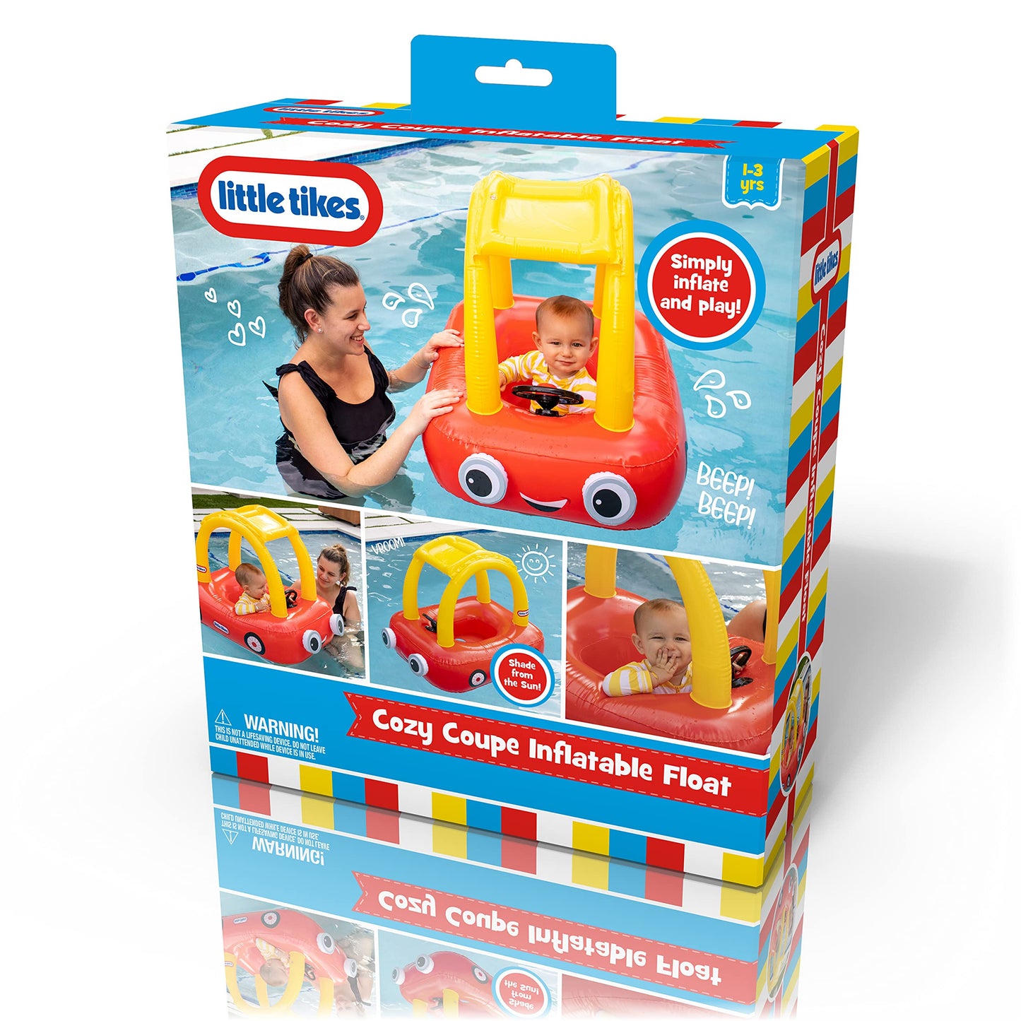 PoolCandy x Little Tikes Cozy Coupe Inflatable Pool Float – Licensed Kids Ride-On Toy (Red & Yellow)
