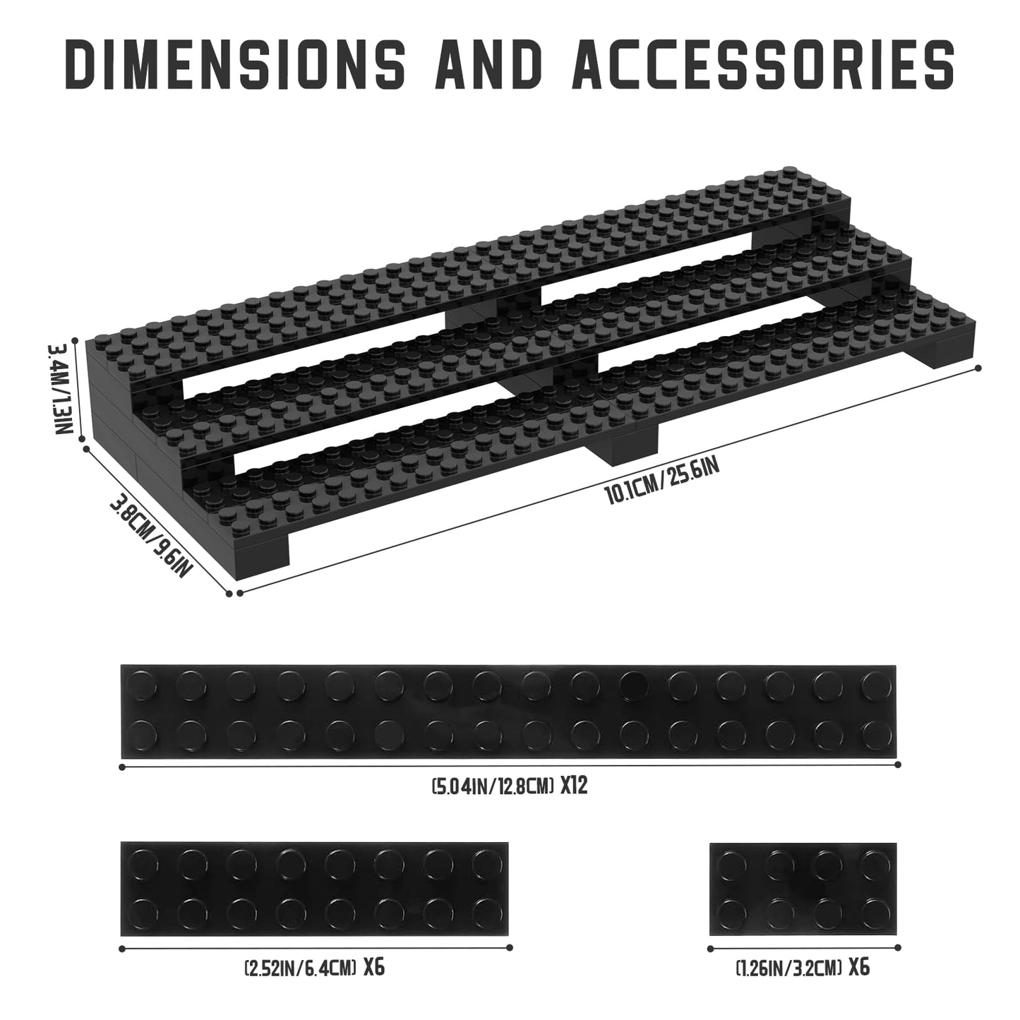 Popbricks 2 Pack Brick Minifigure Display Stand – 3-Tier, Holds 66 Figures, Black Organizer for Collectors