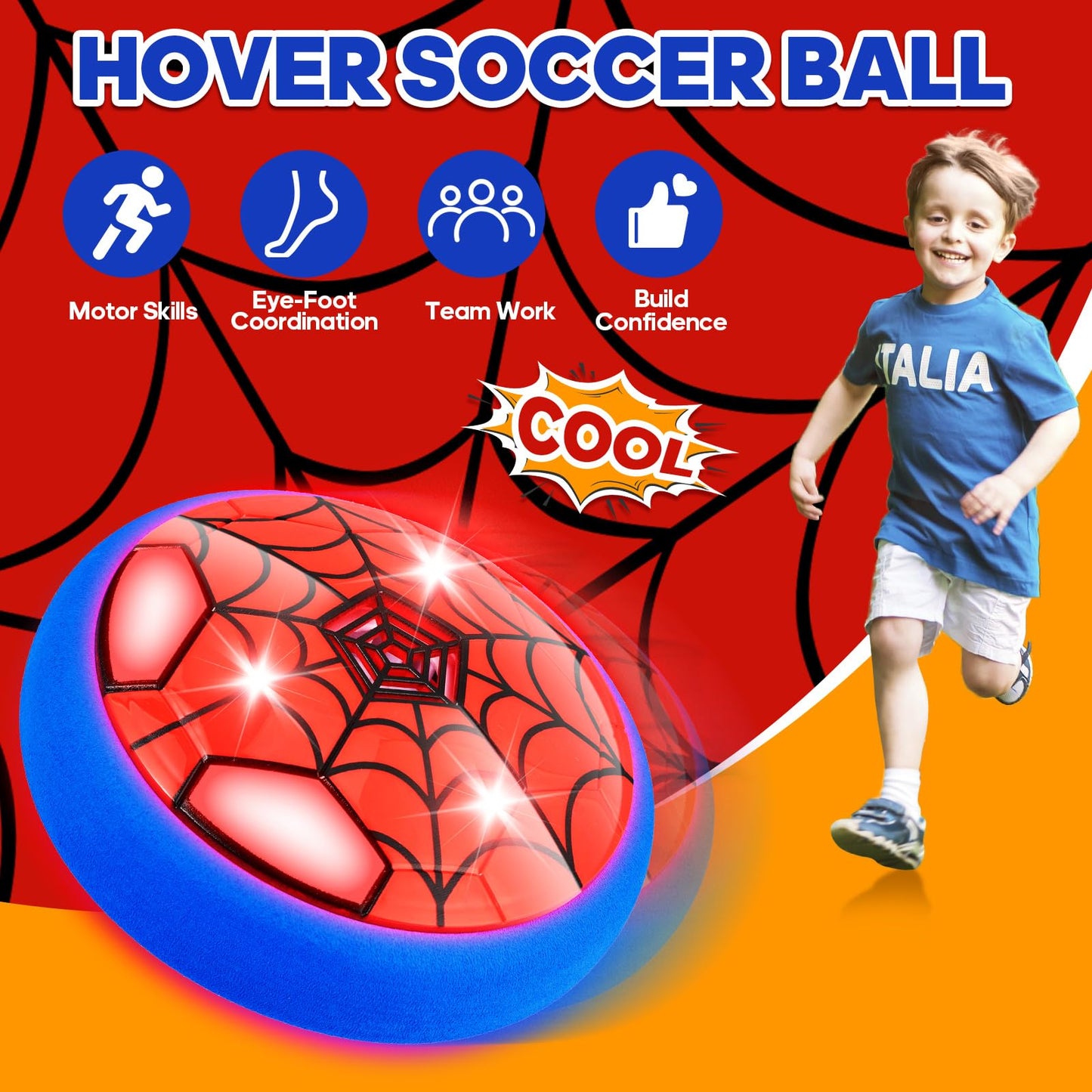 POPSVON Indoor Hover Soccer Ball – LED Light-Up Football Toy for Kids 4-12 | USB Rechargeable