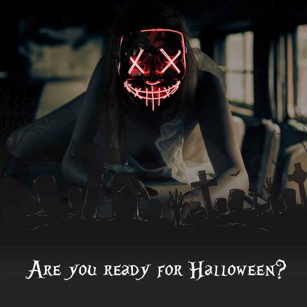 Poptrend LED Light-Up Mask – Festival, Cosplay & Halloween with 3 Lighting Modes