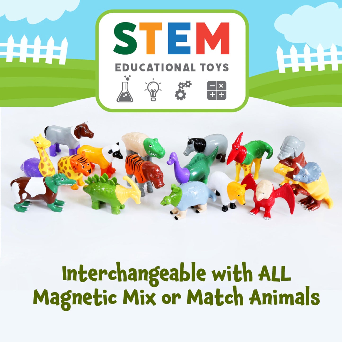 POPULAR PLAYTHINGS Magnetic Animals for Toddlers 1-3 — Pastel Farm Animals, Mix & Match Set of 4