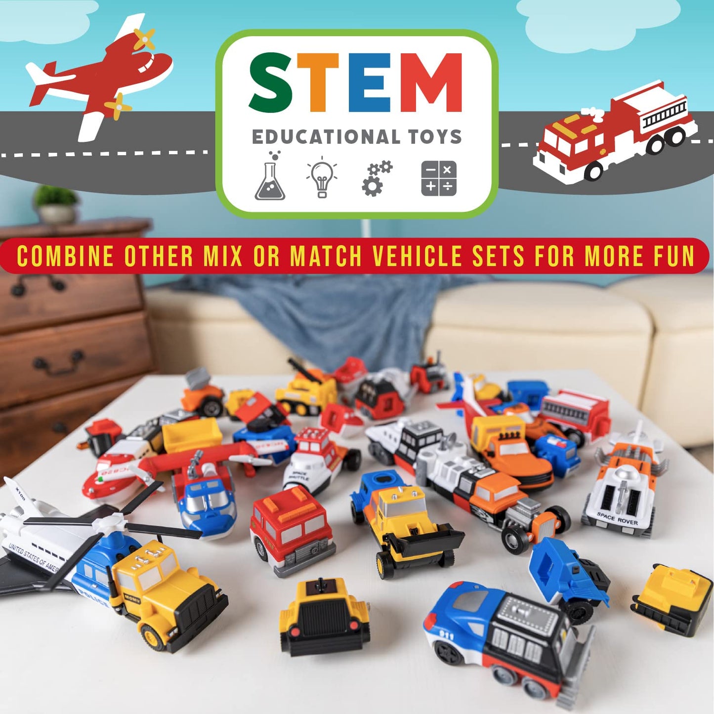POPULAR PLAYTHINGS Magnetic Vehicles for Toddlers 1-3 | Mix & Match Police Car, Armored Car & Helicopter – Set of 3