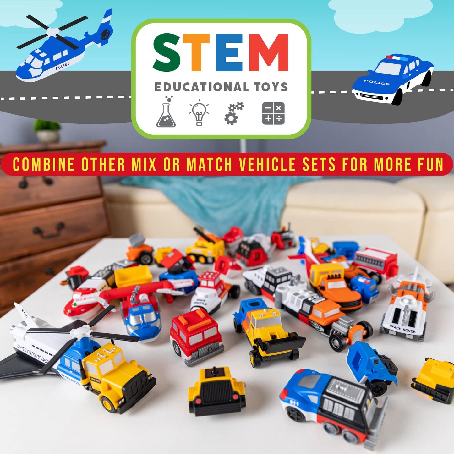 Popular Playthings Magnetic Vehicles for Toddlers 1-3 – Police Mix & Match Kit (Set of 3)