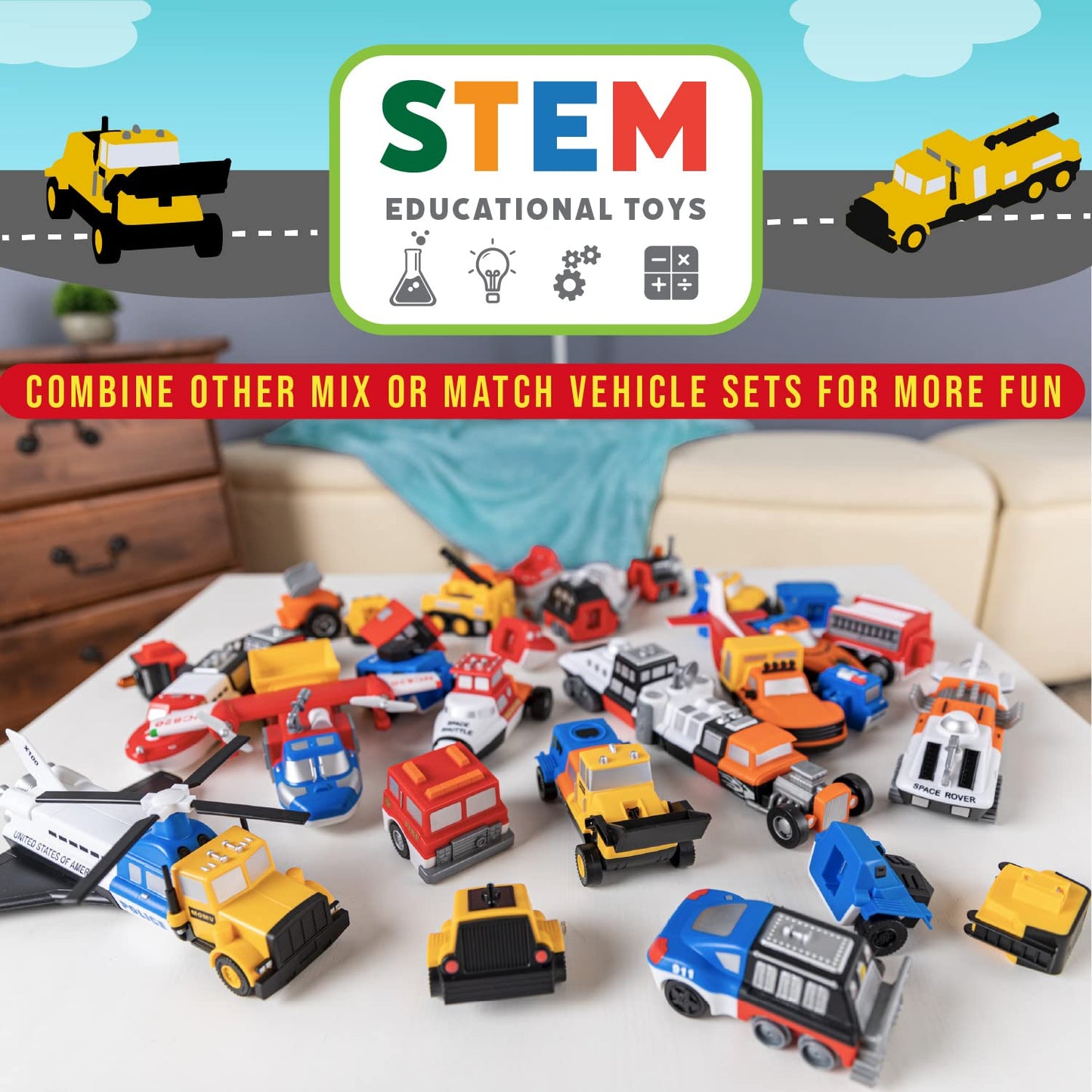 Popular Playthings Magnetic Vehicles for Toddlers 1-3 – Mix or Match Car Toys (Set of 3)