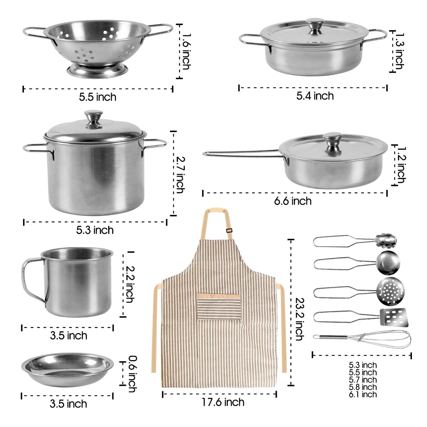 POPUTOY 28Pcs Pretend Play Kitchen Set - Stainless Steel Cookware & Accessories for Kids