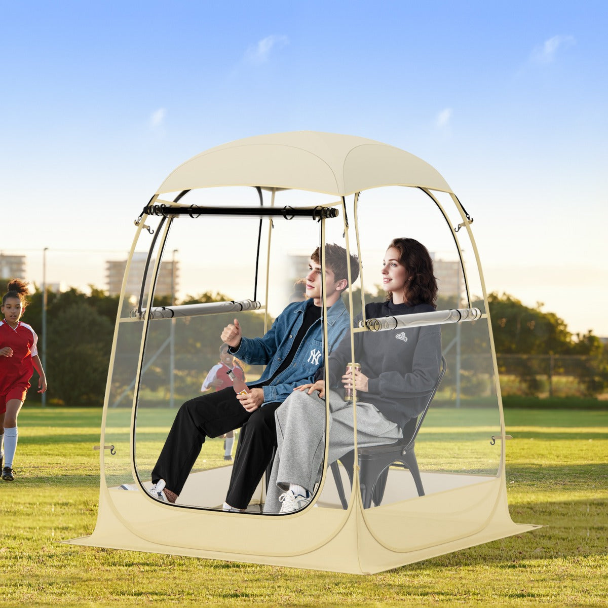 Portable and Foldable Sports Tent with Carrying Bag-Beige-L