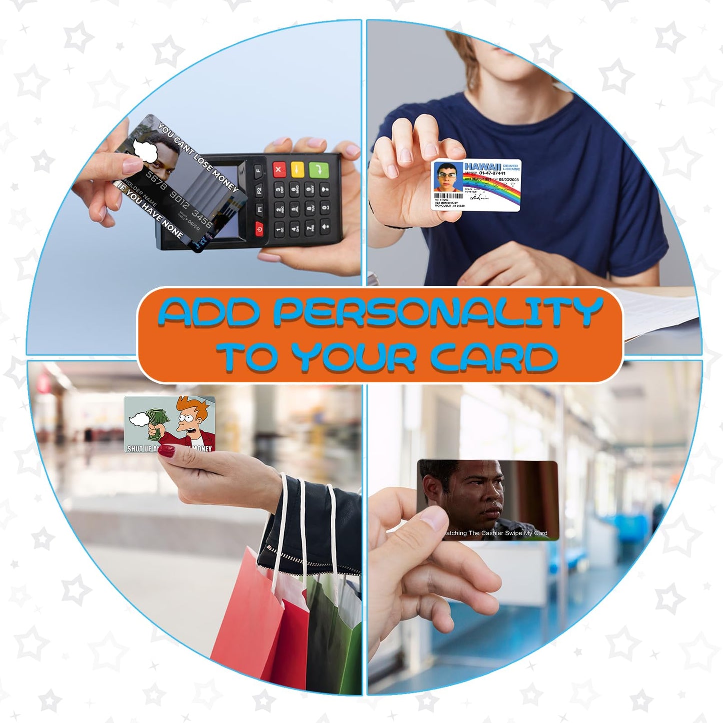 Pounchi Funny Credit Card Stickers – 8-Piece PVC Debit Card Skin Set