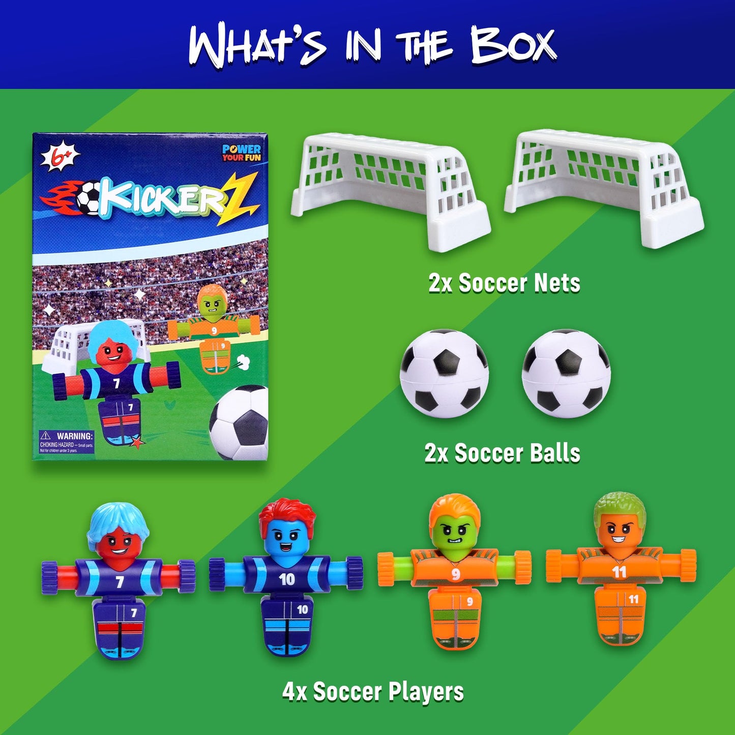 Power Your Fun KickerZ Soccer Fidgets Game Set - 8pc Tabletop Foosball Toys for Kids, Teens & Adults