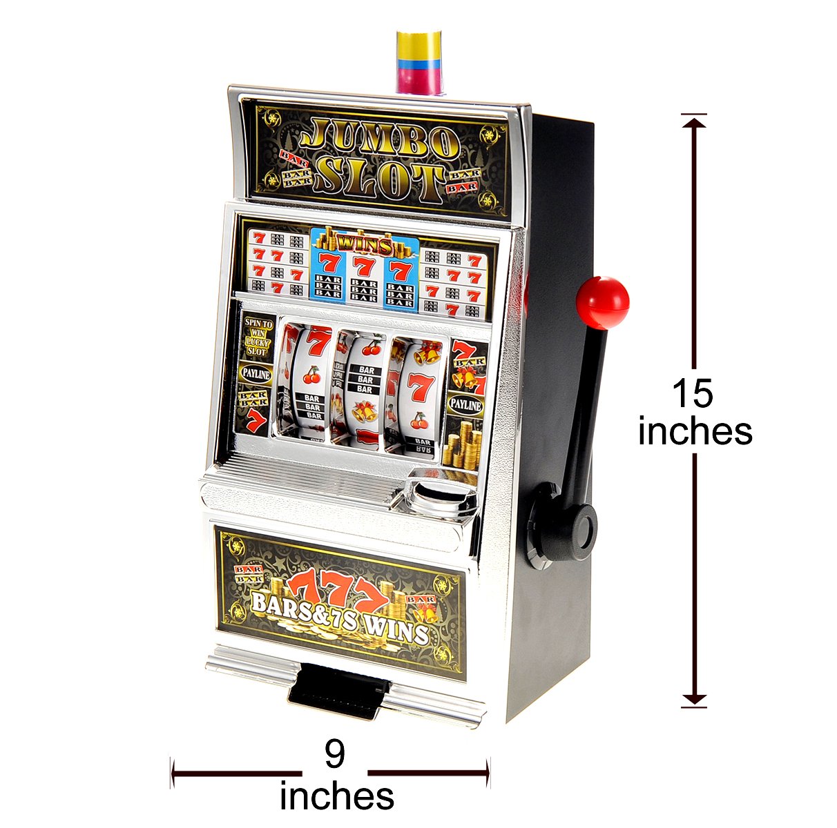 PowerTRC Jumbo Slot Machine Coin Bank | Realistic Casino Toy with Lights & Jackpot Sounds