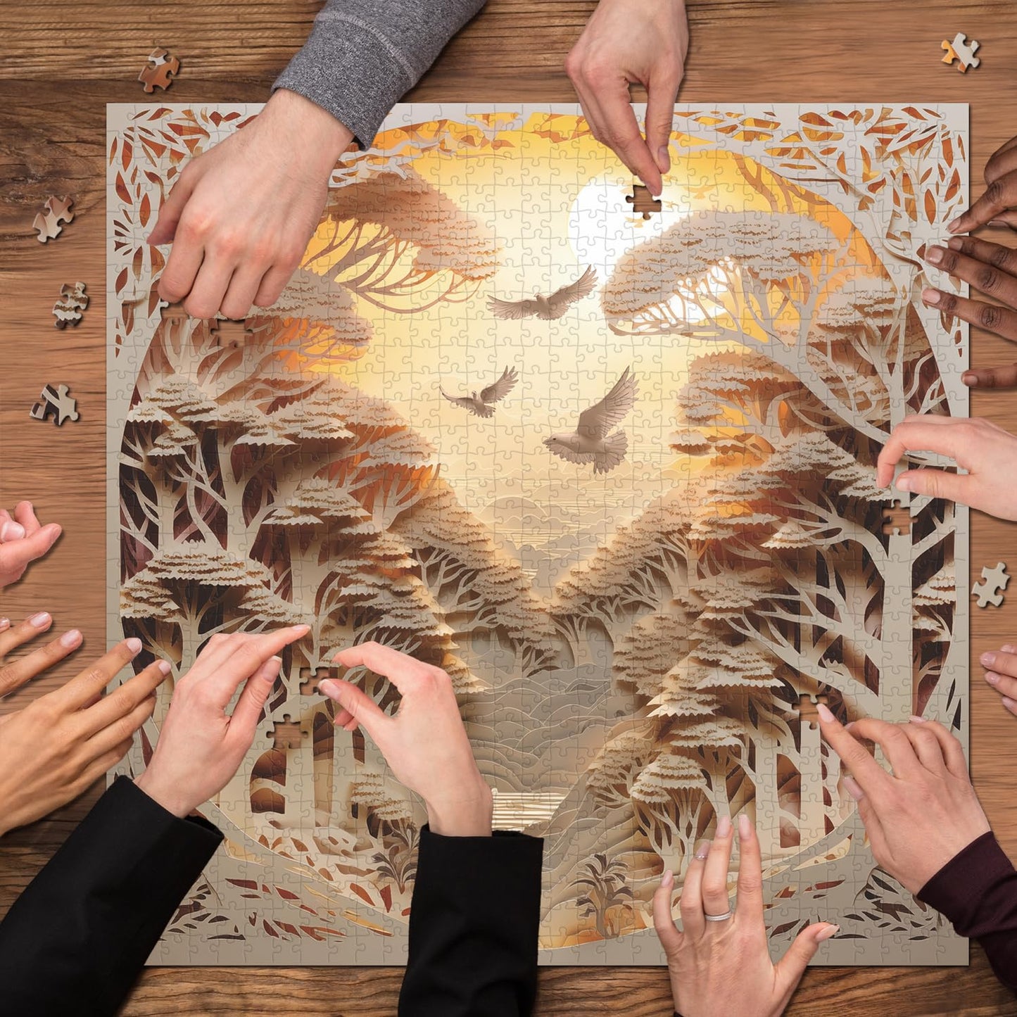 PPuzzling Forest Sunset 1000-Piece Puzzle for Adults | Tree of Life Jigsaw & River Scene Wall Decor