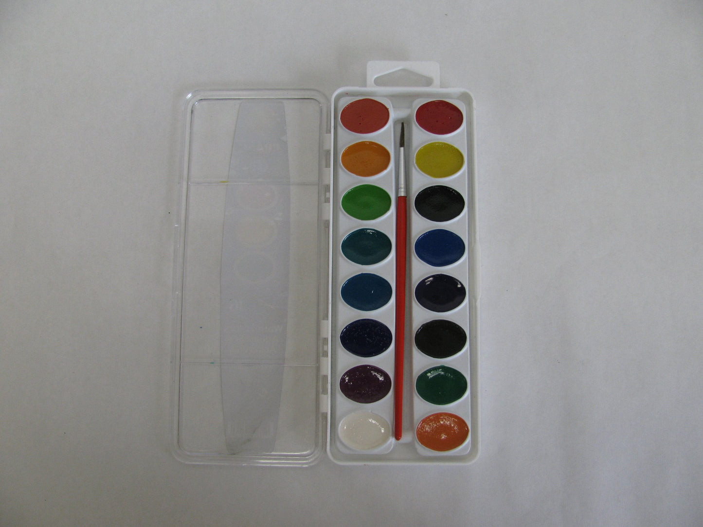 Prang Washable Semi-Moist 16-Color Watercolor Set with Brush — Shaped Pans for 41% More Paint