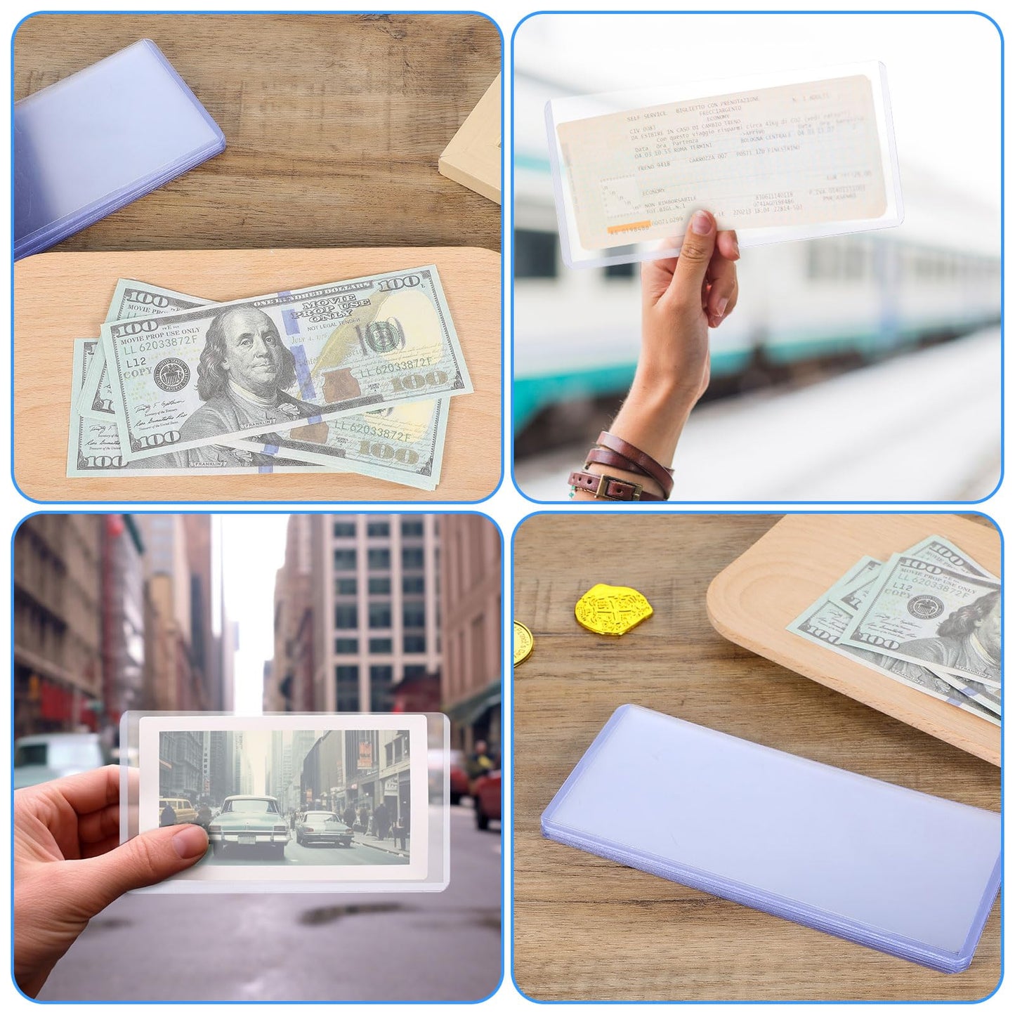 Prasacco 6 Packs Clear Dollar Bill Sleeves – PVC Currency Holder & Display Case