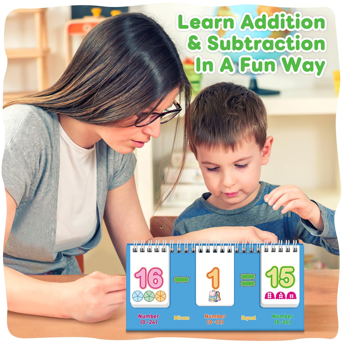 PraxiKidy Addition & Subtraction Flash Cards - 0-24 Math Facts for Kids