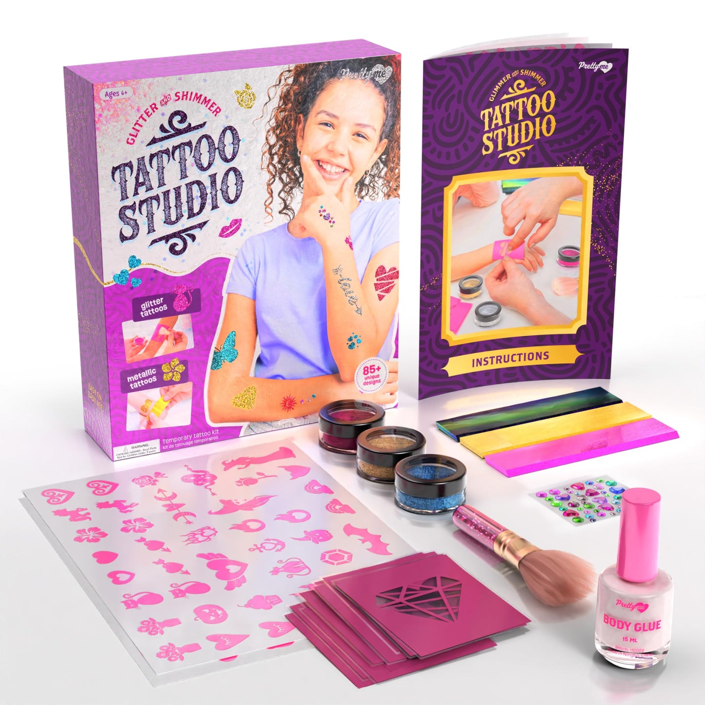 Pretty Me Glitter Tattoo Kit for Kids – Glitter, Metallic & Gem Tattoos for Girls (Ages 6–11)